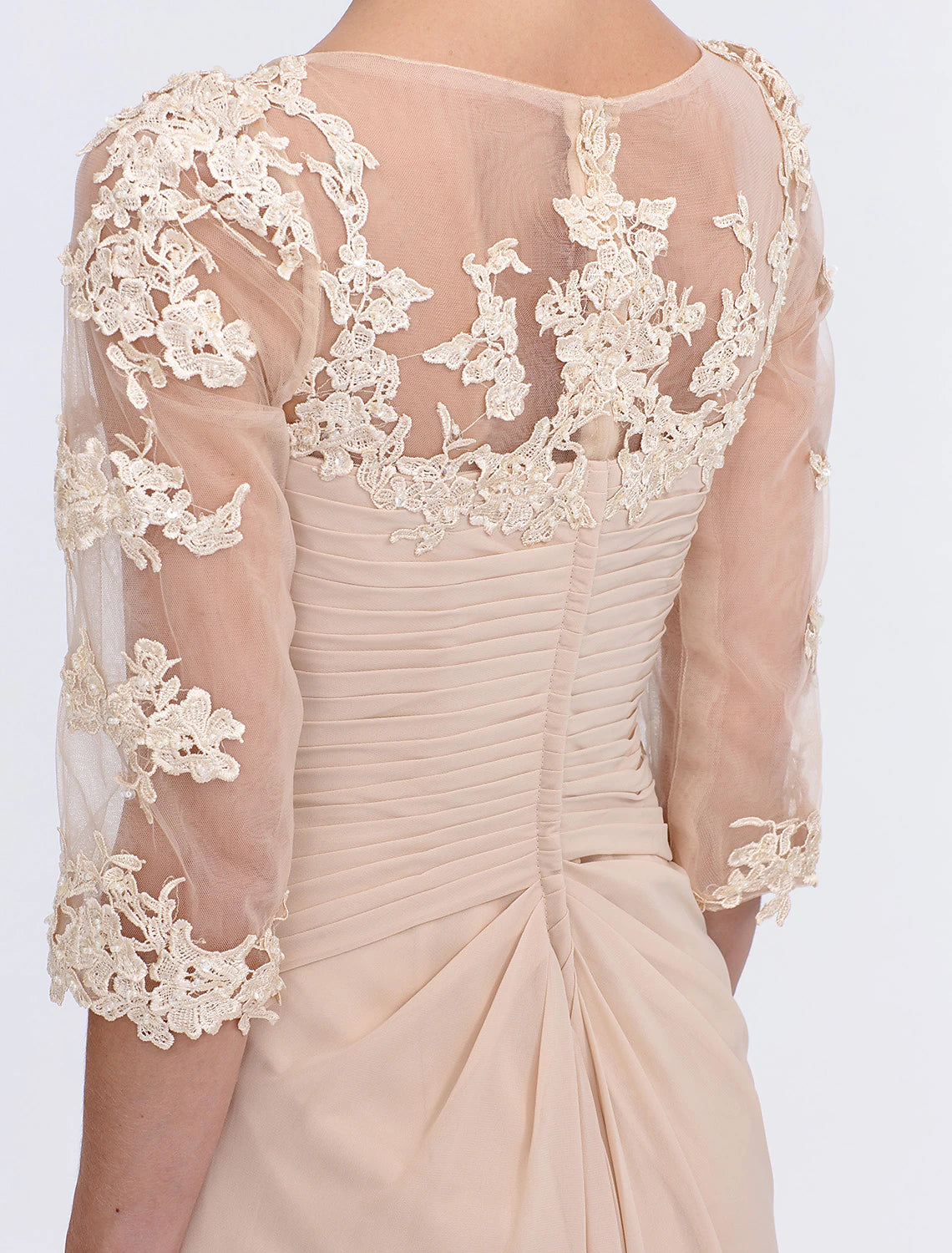 Abito da cerimonia per la madre della sposa a trapezio, abiti da cerimonia autunnali, taglie forti, elegante, trasparente, scollo a V, lunghezza pavimento, in chiffon, mezza manica, con applicazioni e drappeggio laterale