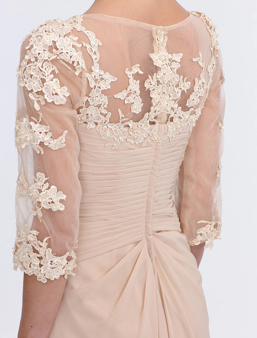 Blushing Pink Chiffon A-Line V-Neck Floor-Length Evening Dress with Lace Appliques