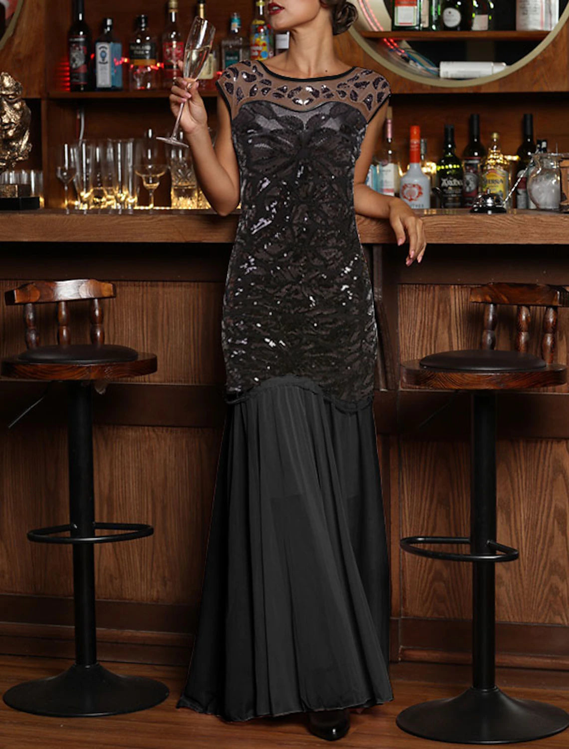 Abiti da festa a trapezio, con scollo a V, senza maniche, con scollo a V, con paillettes e scollo a V, per invitati a nozze e compleanni