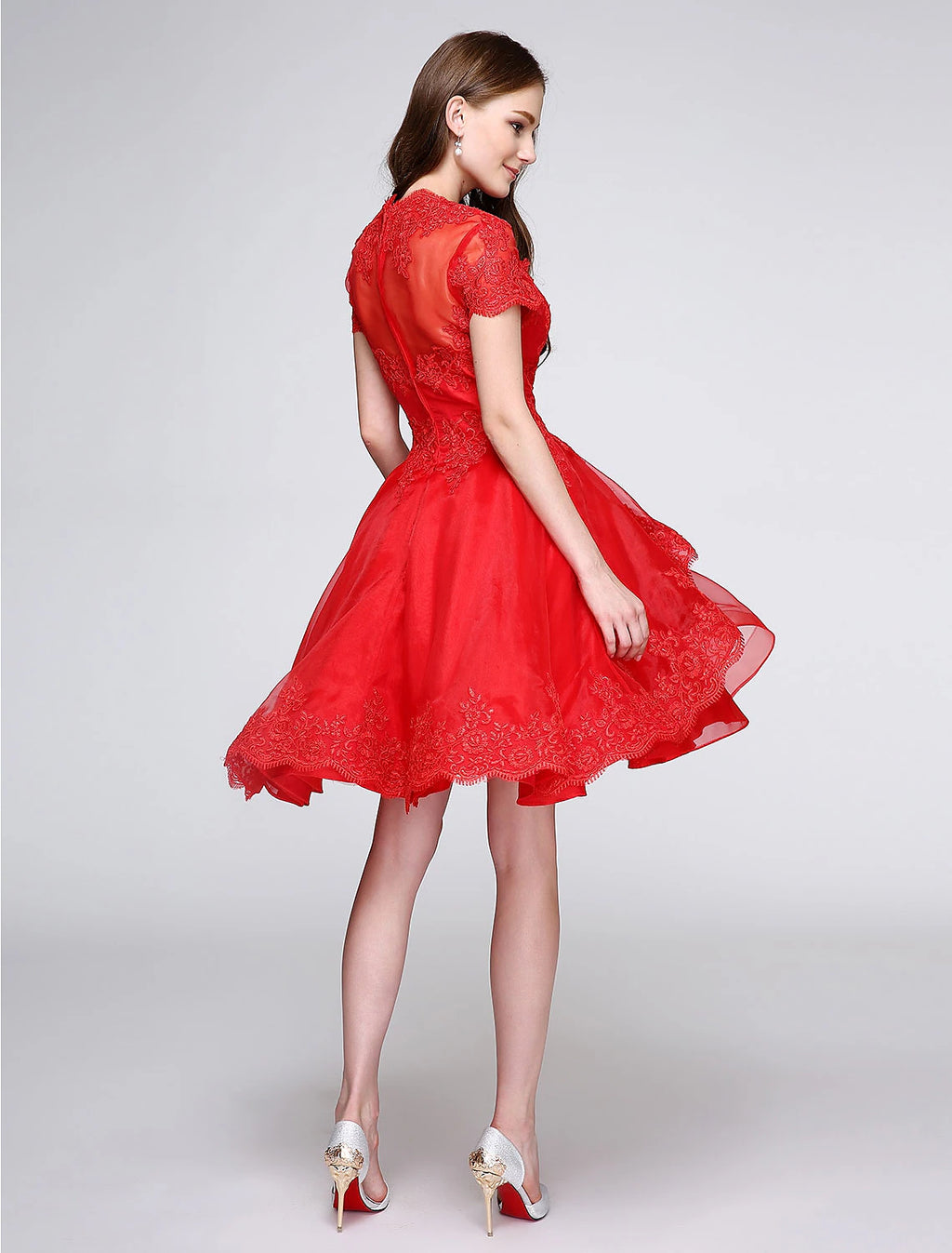 Black Chiffon A-Line Short Evening Dress with Plunging V-Neck