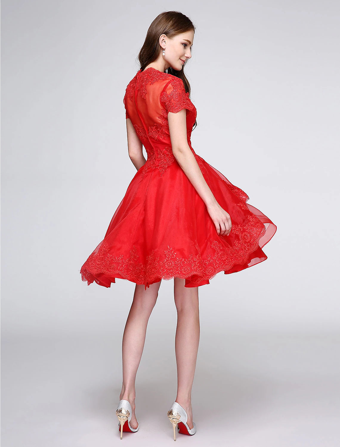 Black Chiffon A-Line Short Evening Dress with Plunging V-Neck