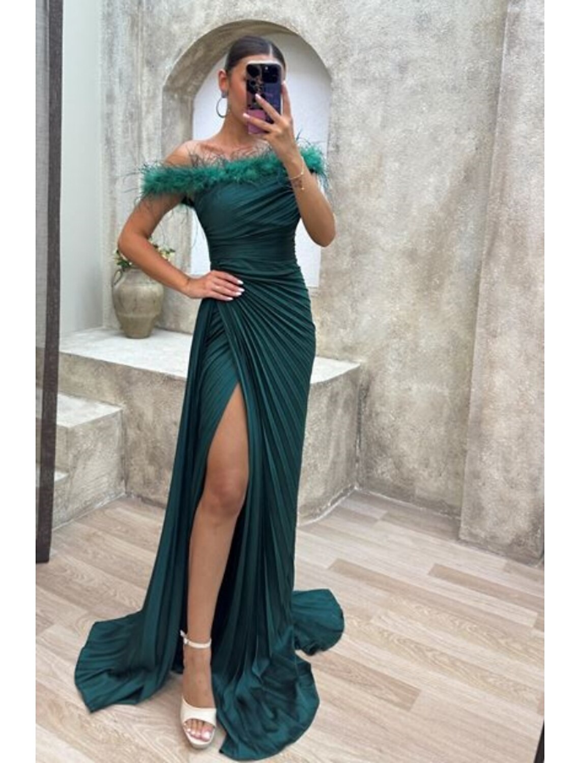 Elegant Silver Satin One Shoulder Floor-Length Evening Dress