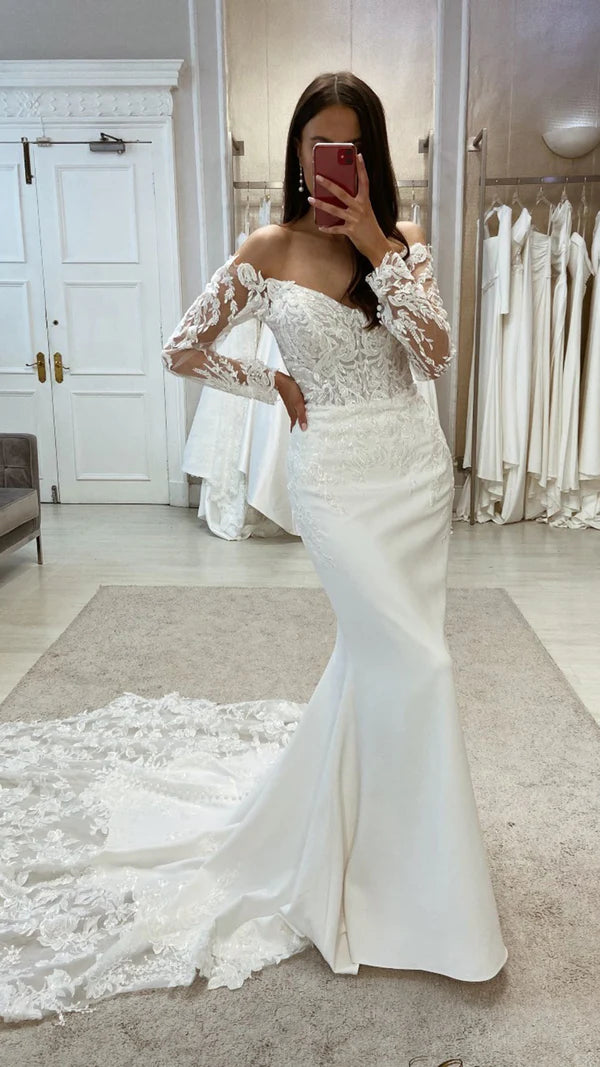Ivory Lace Off-the-Shoulder Mermaid Evening Dress