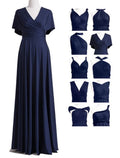 Dark Navy Convertible Multi-Way Floor-Length A-Line Bridesmaid Dress