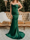 Emerald Green Satin Mermaid Cowl Neck Low Back Floor-Length Dress - Jimiss