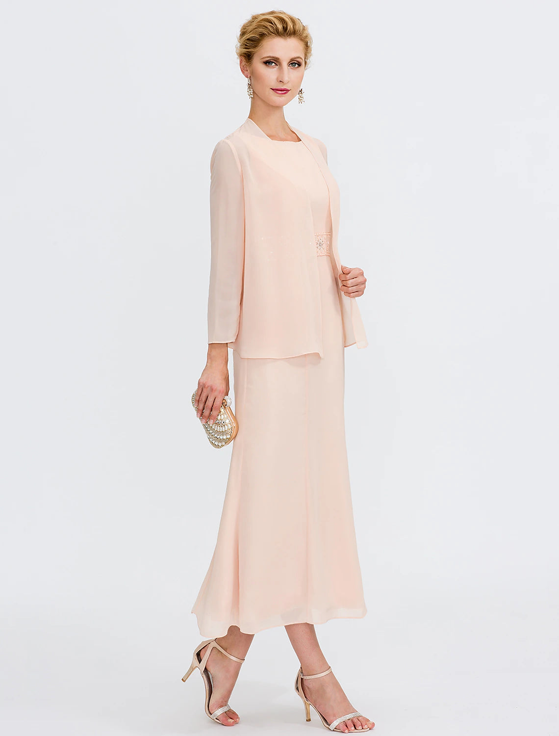 Blushing Pink Tea-Length Mother of the Bride Dress with Jacket