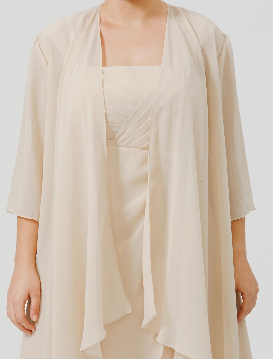 Vestido de madre de la novia de talla grande, elegante, con tirantes, largo hasta la rodilla, de gasa, con encaje transparente, sin mangas, con entrecruzamiento