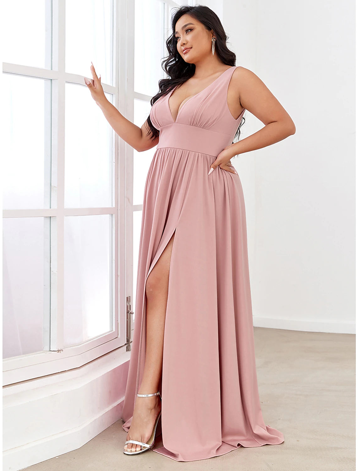 Blushing Pink Chiffon A-Line Floor-Length Bridesmaid Dress