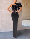 Vestido de noche rojo y verde navideño de sirena, estilo celebridad, formal, para invitada de boda, largo hasta el suelo, sin mangas, con un hombro al descubierto, de tela con volantes, 2025