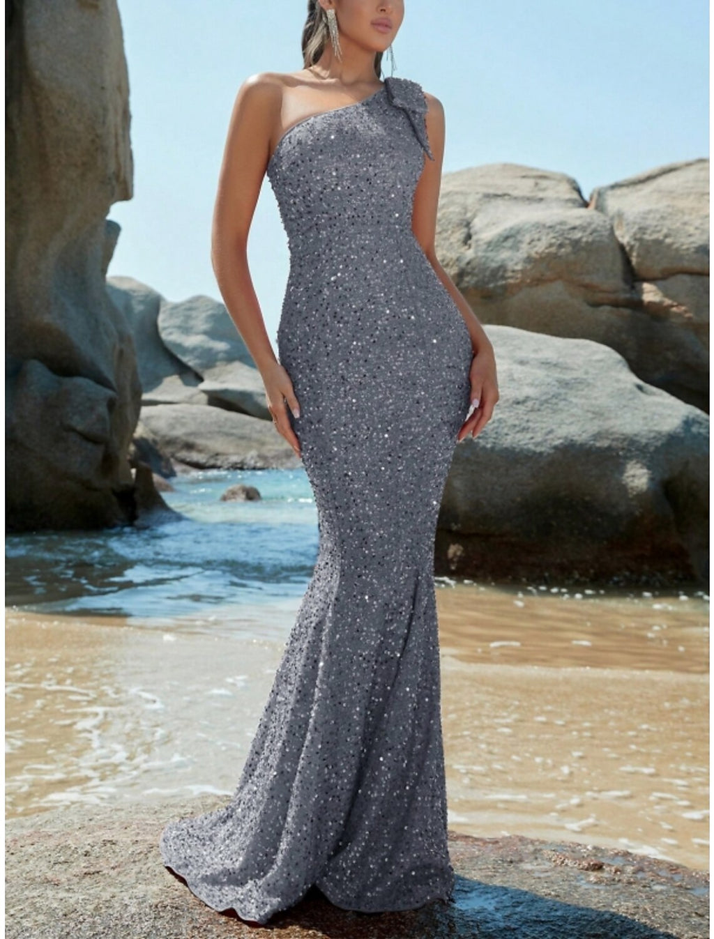 Red Sequin Mermaid Floor-Length Evening Dress