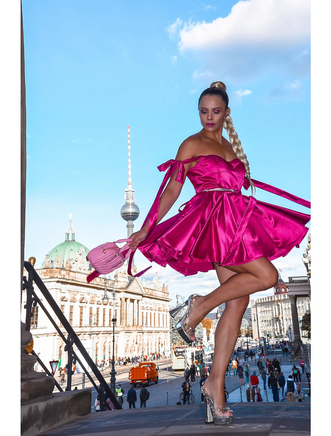 Pink Satin A-Line Short Evening Dress with Sweetheart Neckline & Back Zip