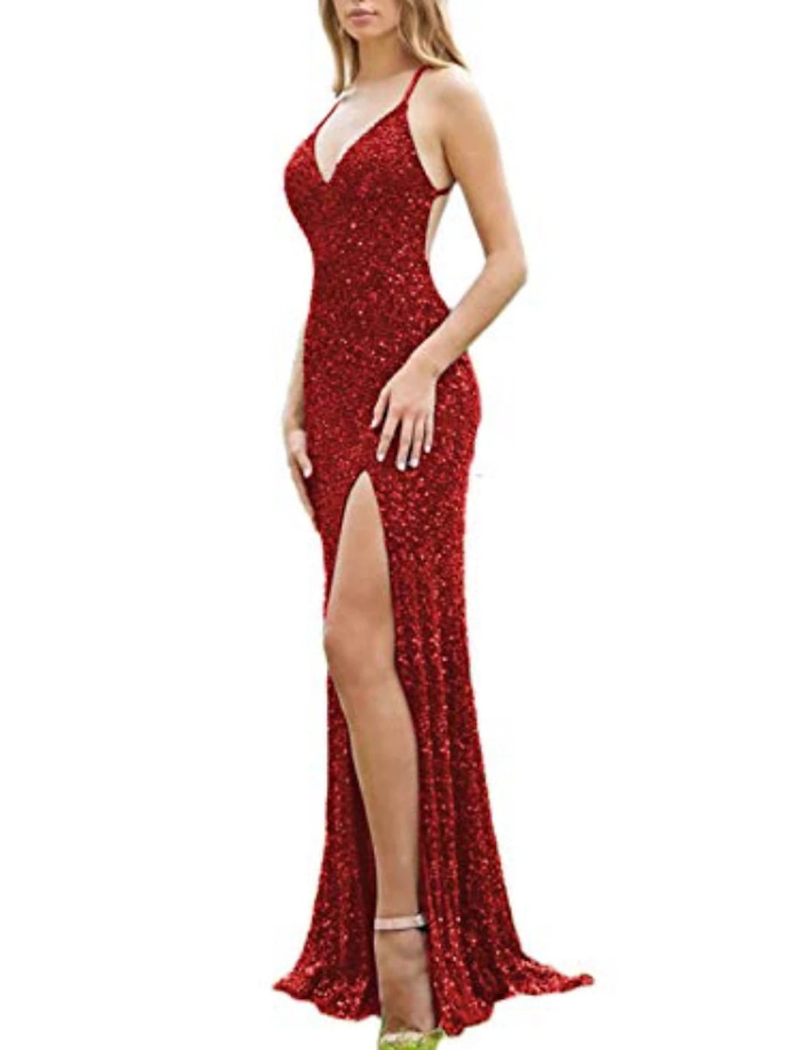 Mermaid / Trumpet Prom Dresses Open Back Dress Prom Sweep / Brush Train Sleeveless Halter Neck Spandex Backless with Sequin Slit 2025