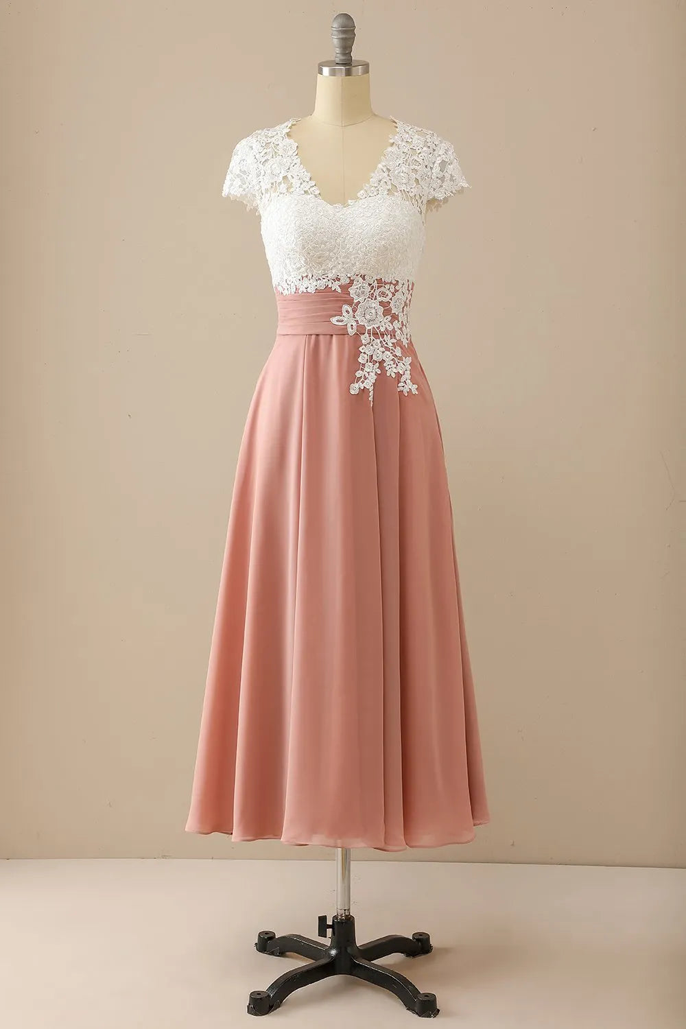Blushing Pink A-Line Tea-Length Bridesmaid Dress