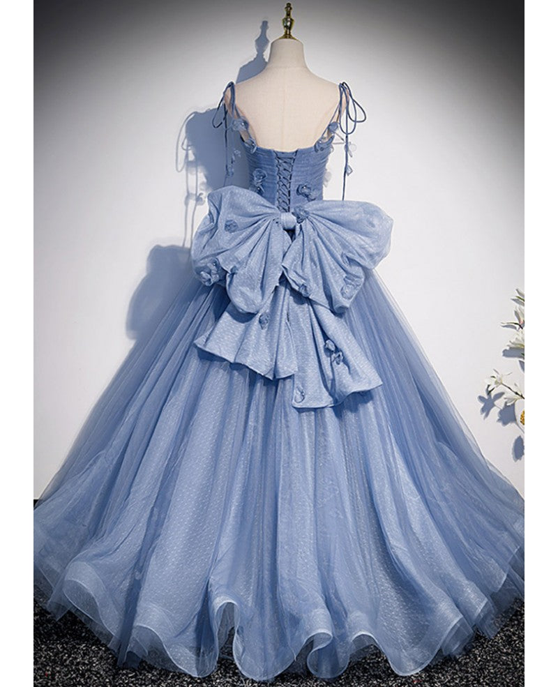 Abito da ballo unico ed elegante con spalline sottili, scollo a V, blu cielo, a forma di A/principessa, senza maniche, senza schienale, con lacci e lunghezza al pavimento.