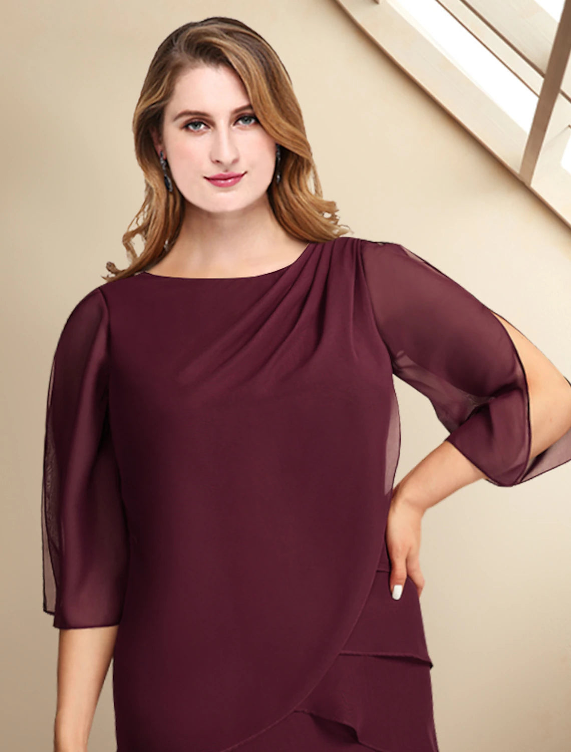 Abiti da sposa a trapezio per la madre della sposa, taglie forti, eleganti, con curve che nascondono la pancia, lunghezza alla caviglia, maniche corte, scollo gioiello, in chiffon con volant