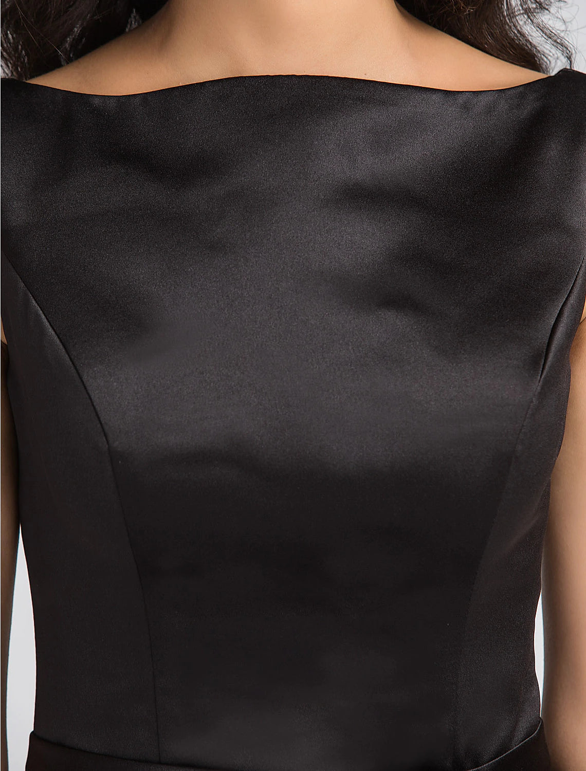 Vestido de baile / Vestido de dama de honor de corte A, escote barco, sin mangas, vestido negro corto, largo hasta la rodilla, encaje / charmeuse con encaje / drapeado