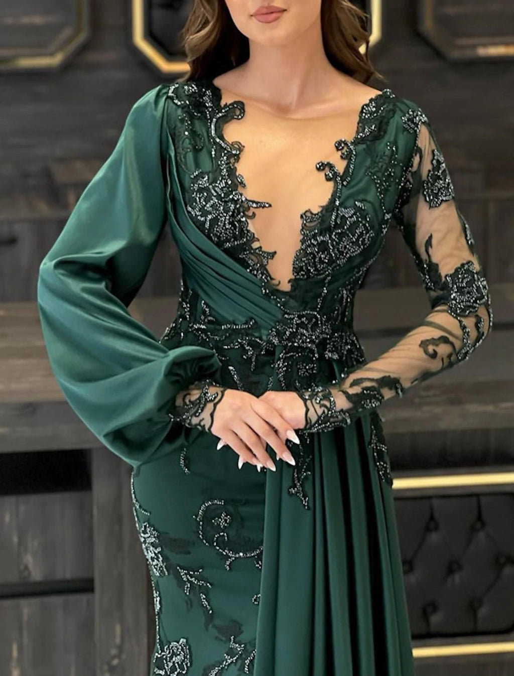 Forest Green Chiffon Mermaid Floor-Length Evening Dress