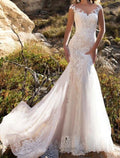 Ivory Lace Mermaid Floor-Length Dress with Sweetheart Neckline & Illusion Back
