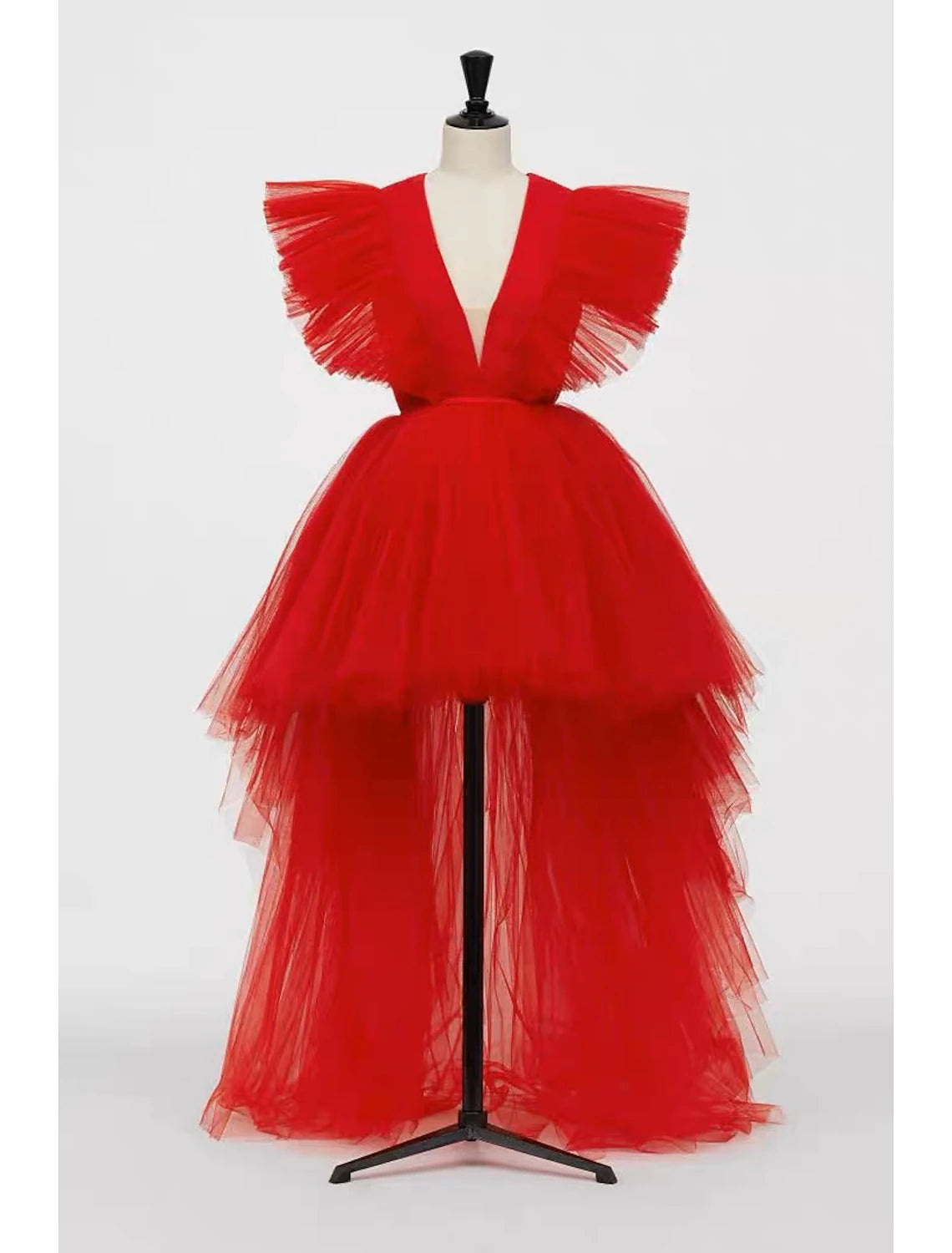 Abito da ballo a trapezio, abiti rossi e verdi, abito vintage, abito rosso e verde, abito da ospite di nozze, mascherata, asimmetrico, senza maniche, scollo a V, tulle con frange