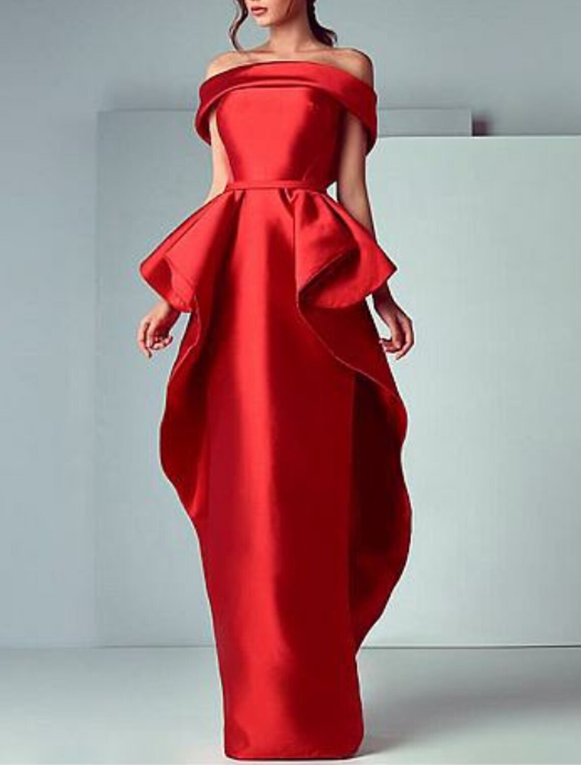 Vestido tubo/columna con espalda descubierta, elegante, para graduación, noche, San Valentín, manga corta, largo hasta el suelo, satén con volantes, 2025