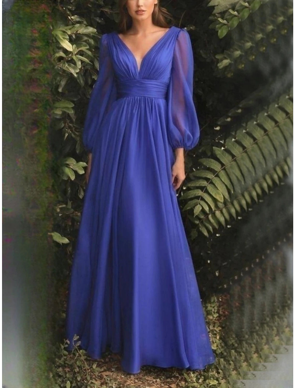 Dusty Blue Chiffon A-Line V-Neck Floor-Length Bridesmaid Dress