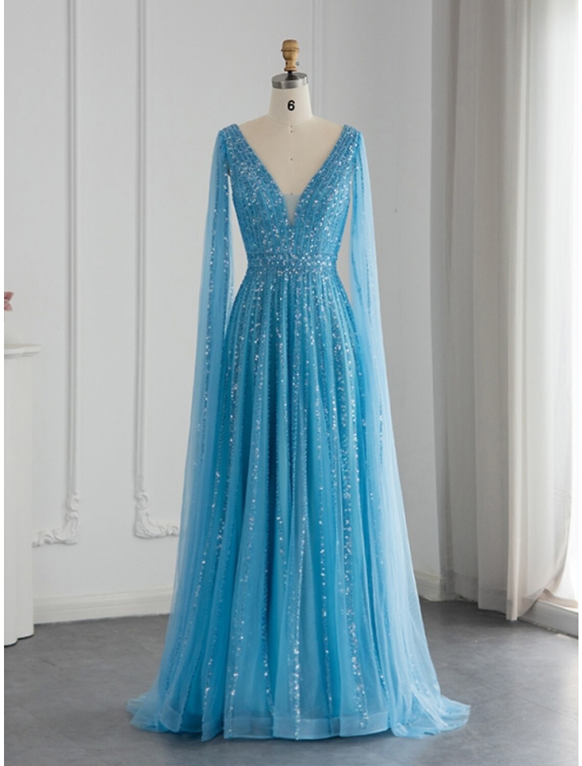 Gold Tulle A-Line Floor-Length Evening Dress