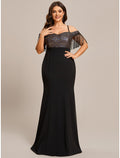 Black Sequin Mermaid Floor-Length Evening Dress with Fringe Sleeves