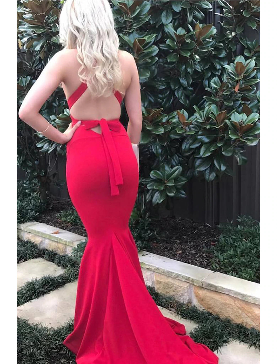 Mermaid / Trumpet Evening Gown Open Back Dress Formal Prom Court Train Sleeveless V Neck  Fabric with Strappy 2025