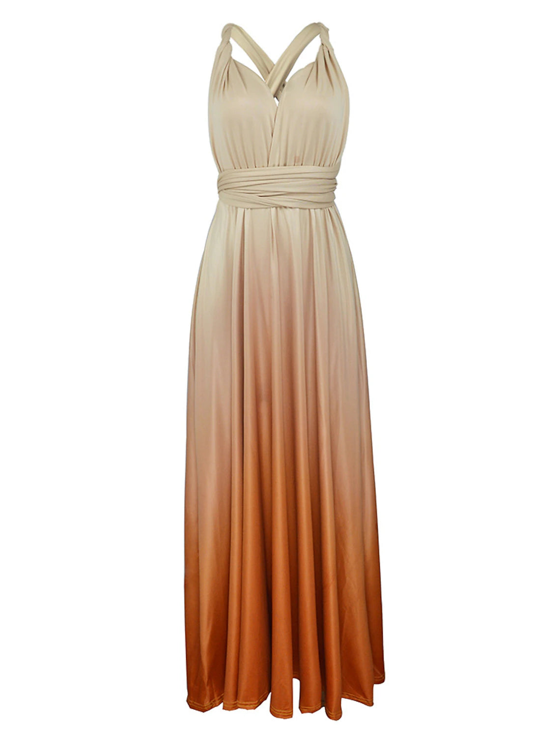 Green Jersey A-Line Floor-Length Bridesmaid Dress with Ruched V-Neck and Ombre Skirt