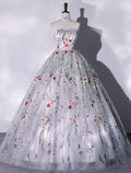 Mist Tulle Ball Gown Floor-Length Sweetheart Dress with Floral Embroidery