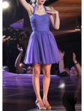 Lilac Chiffon A-Line Short Dress with Halter Neckline & Ruched Bodice