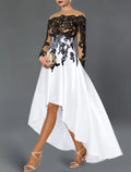 Black Lace A-Line Asymmetrical Evening Dress