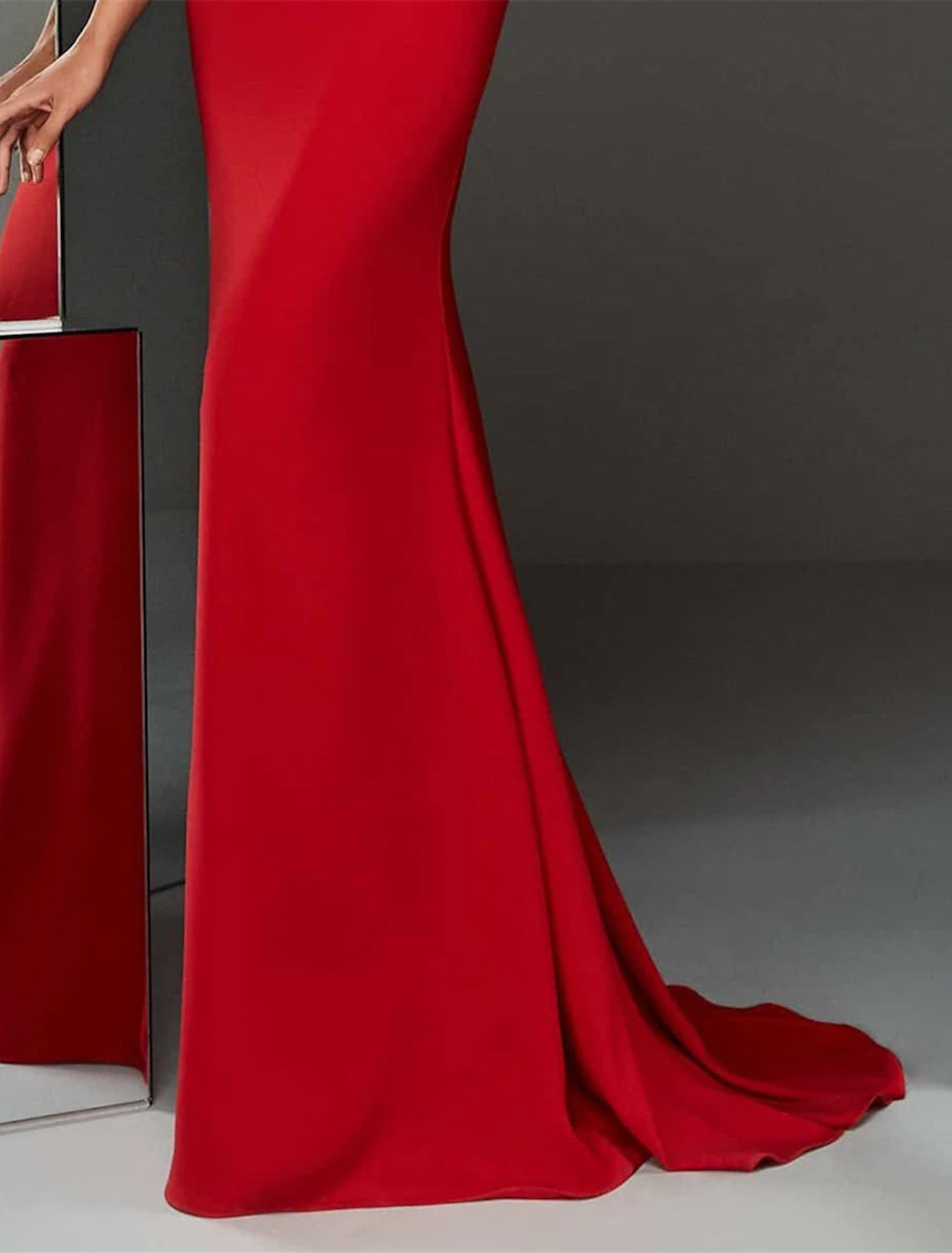 Mermaid / Trumpet Evening Gown Maxi Dress Formal Wedding Guest Sweep / Brush Train Sleeveless Jewel Neck  Chiffon with Crystals Pure Color 2025