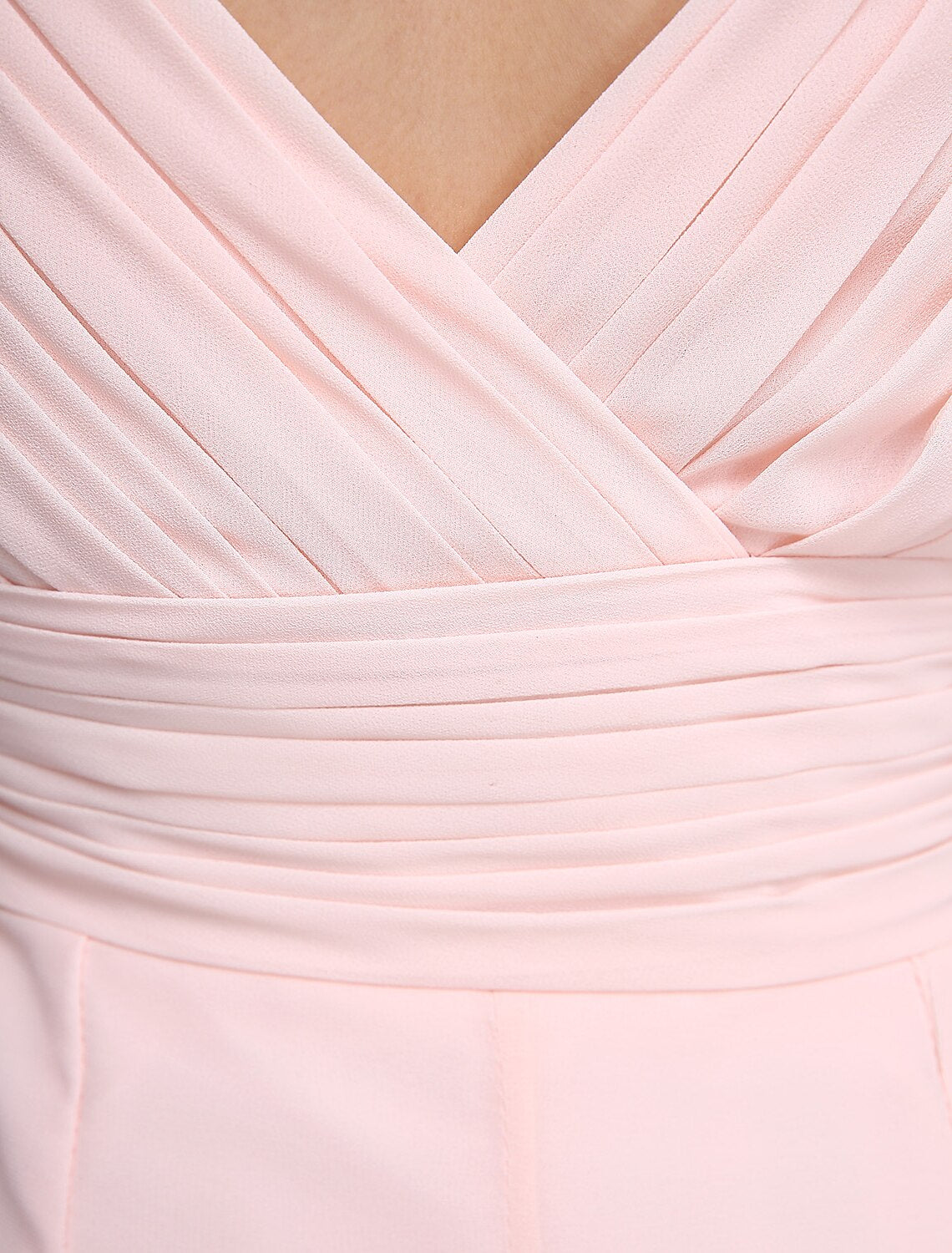 Abito da damigella d'onore a tubino/colonna, scollo a V, senza maniche, elegante, lunghezza pavimento, in chiffon con incrocio/arricciatura