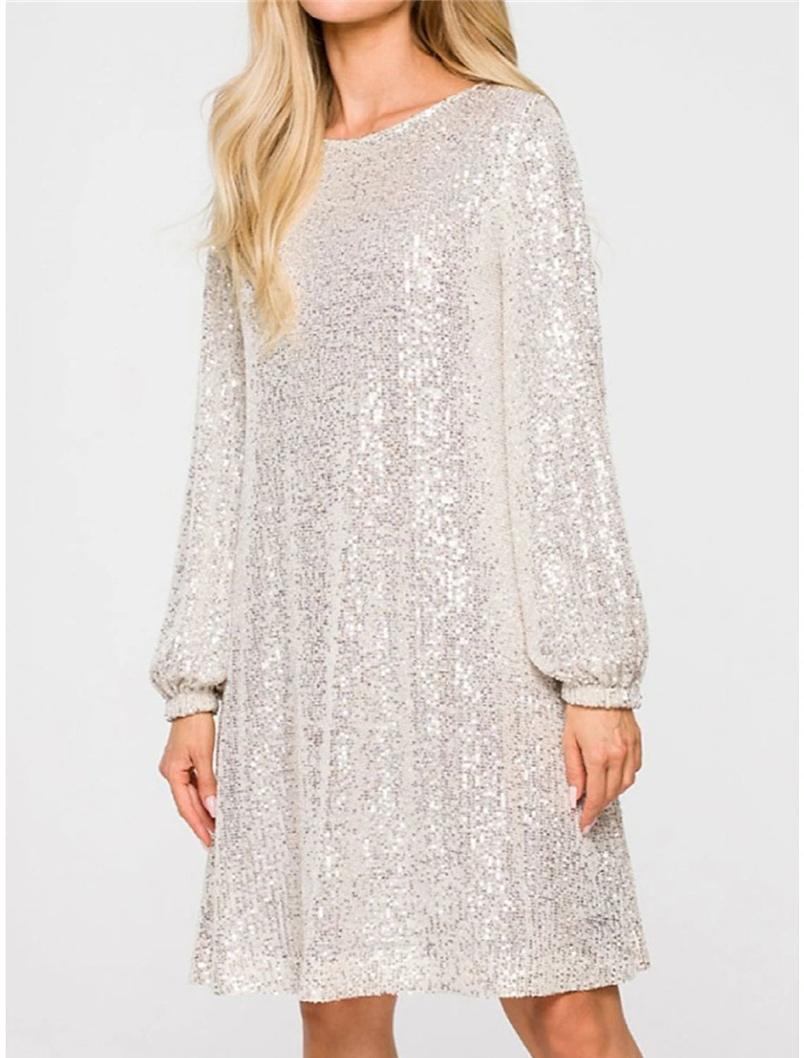 Abito da donna con paillettes nere, abito da festa, abito scintillante, abito da ballo, abito da cocktail, abito midi, nero champagne, manica lunga, glitter scintillanti, con lacci, autunno inverno, girocollo, da invitata a nozze