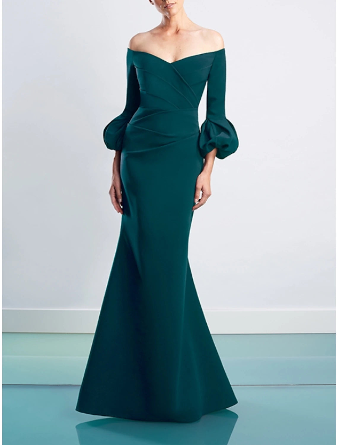 Sheath / Column Evening Gown Elegant Dress Fall Floor Length 3/4 Length Sleeve Off Shoulder Fall Wedding Reception  Fabric with Ruched 2025