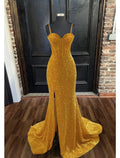 Gold Glitter Mermaid Sweetheart Floor-Length Evening Dress