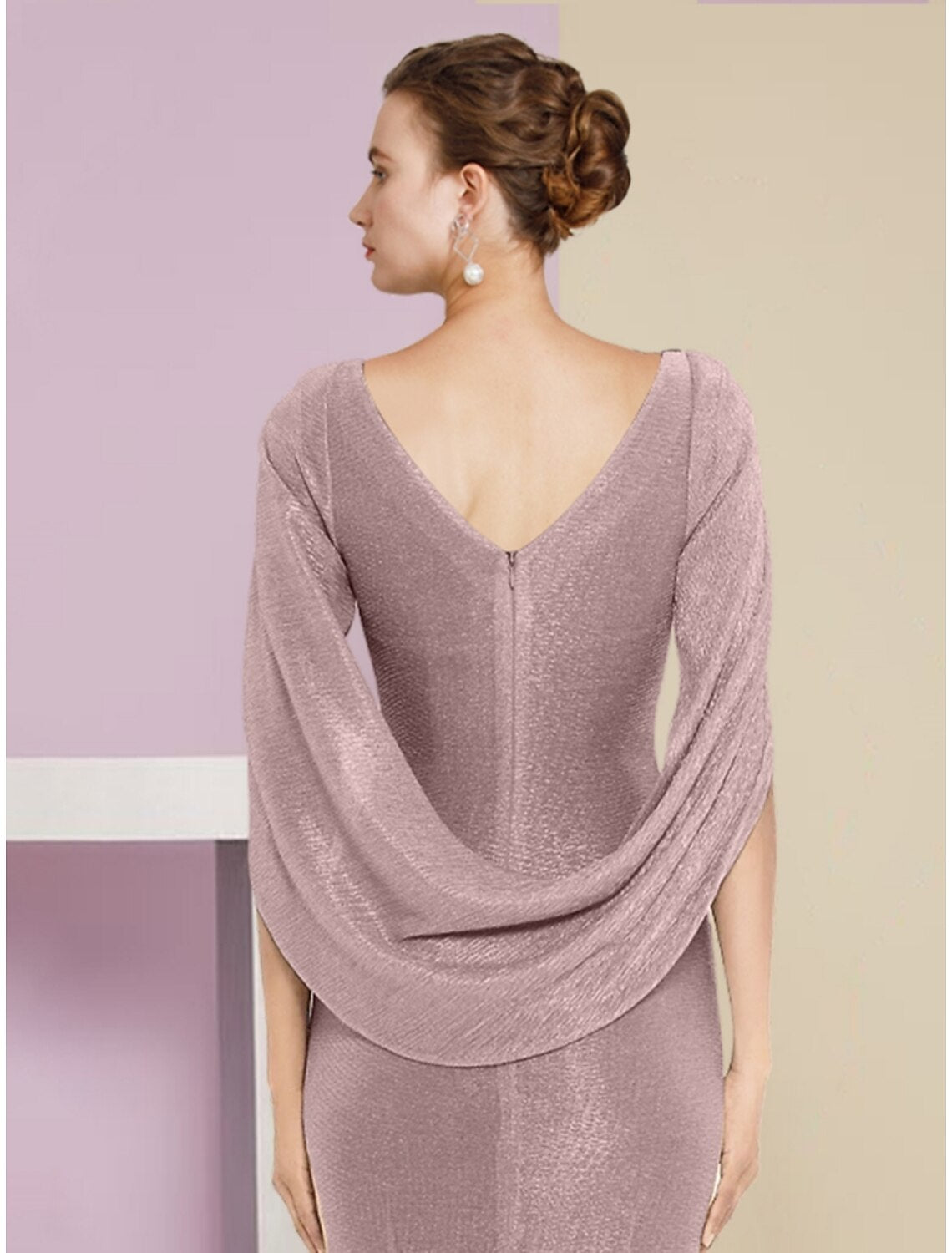 Vestido de sirena/trompeta para madre de la novia, para invitada de boda, brillo y resplandor, elegante, escote redondo, largo hasta los tobillos, gasa, media manga con fruncido de lentejuelas, color liso