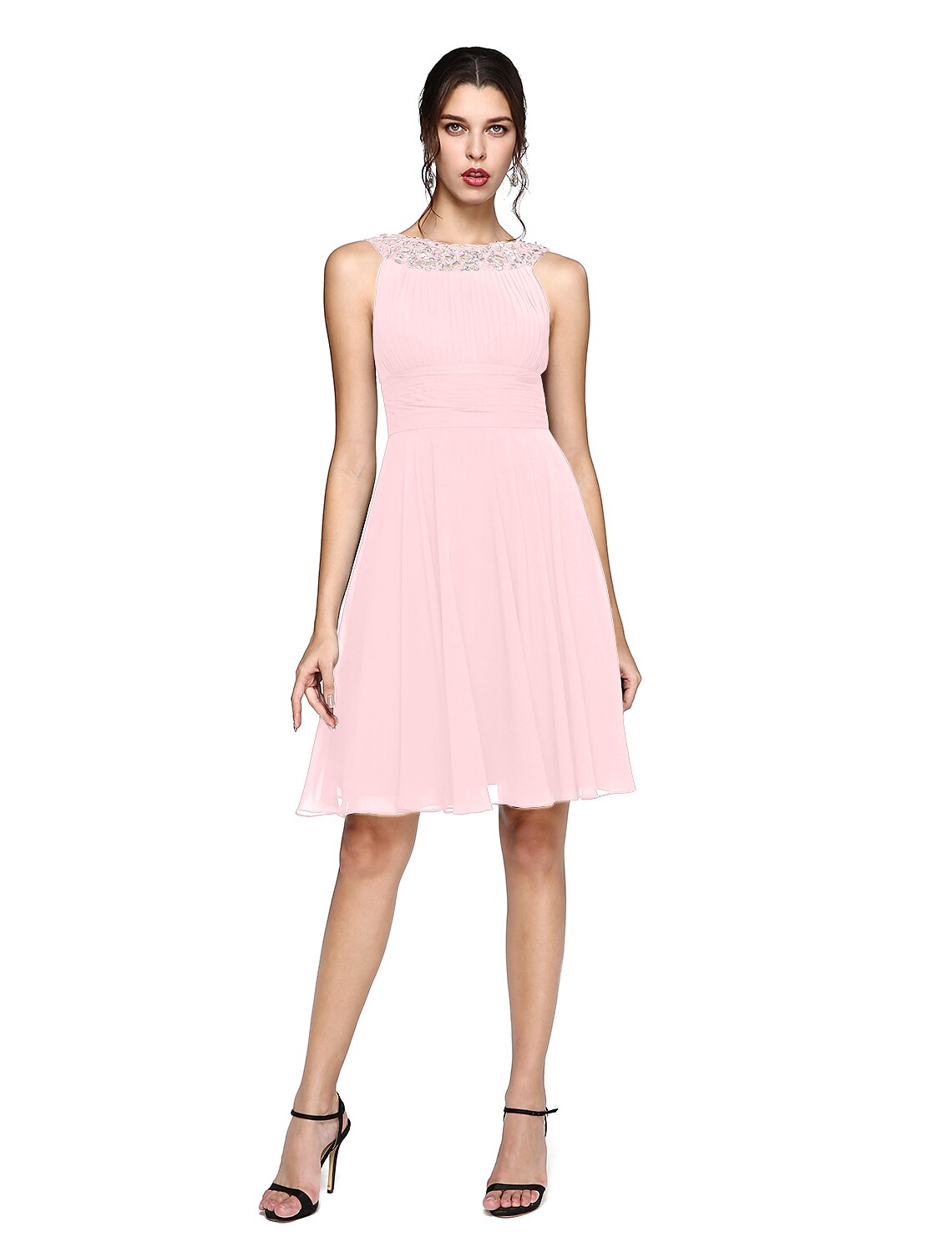 Emerald Chiffon High Neck A-Line Short Bridesmaid Dress