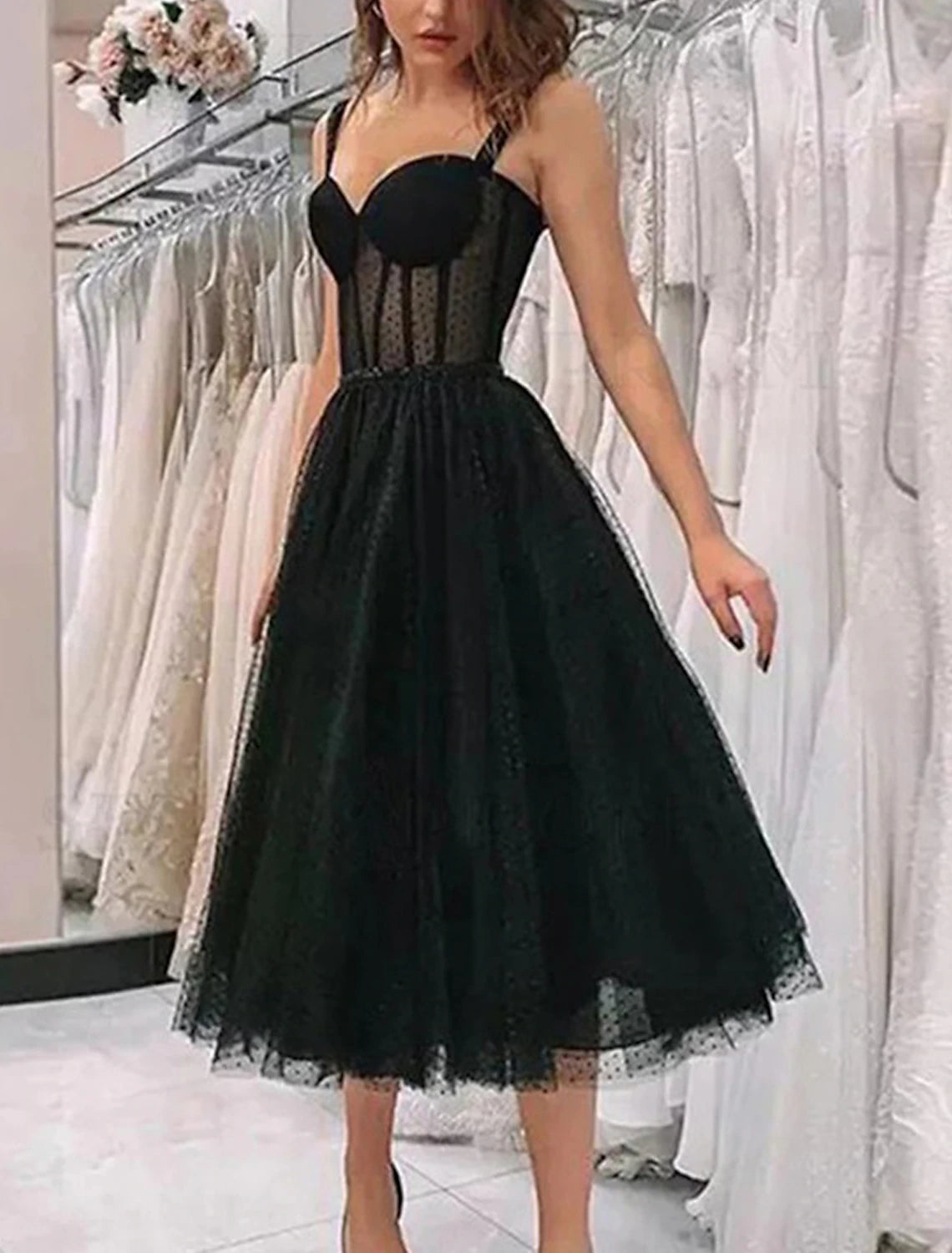 Abito da ballo nero a trapezio, abito vintage, abito da cocktail per festa di ritorno a casa, lunghezza al ginocchio, senza maniche, scollo a cuore, stile Mercoledì, famiglia Addams, tulle con pieghe