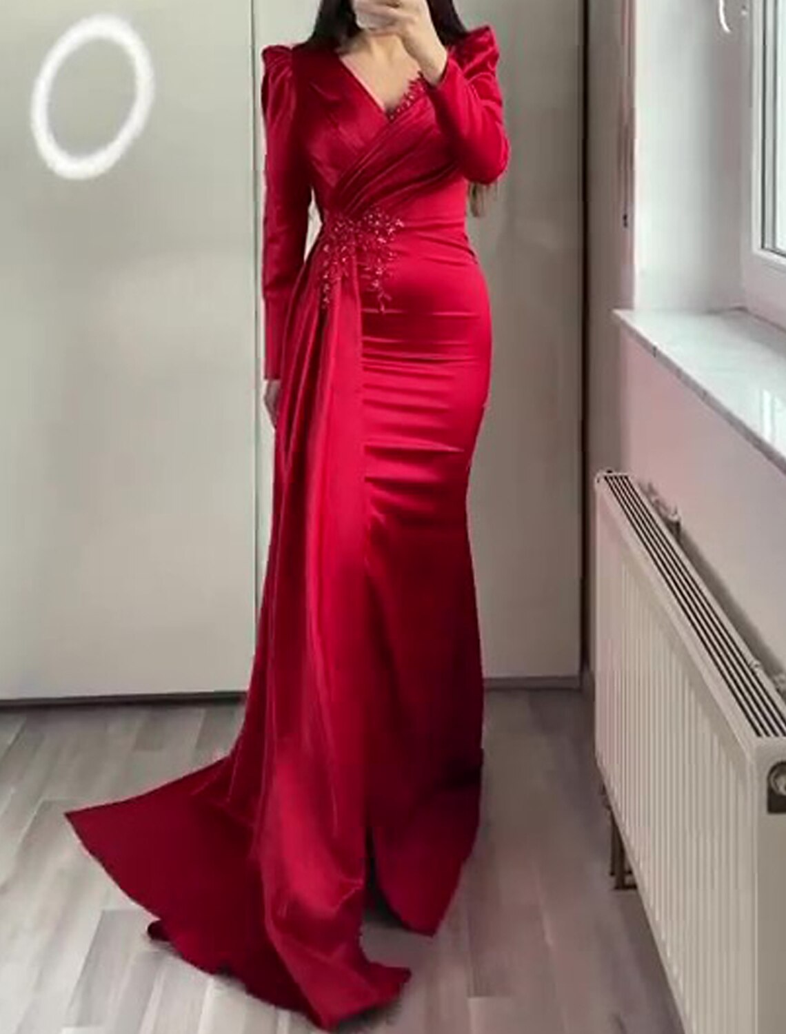 Mermaid Evening Gown Elegant Black Dress Formal Black Tie Floor Length Short Sleeve V Neck African American Satin with Ruched Appliques 2025