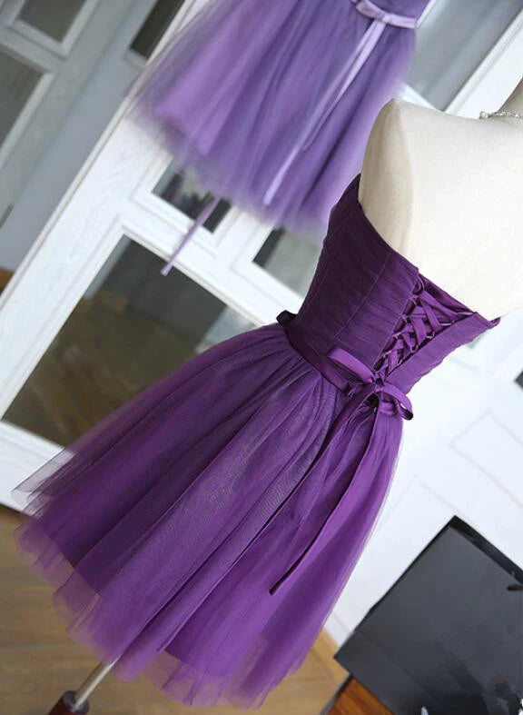 Purple Chiffon Sweetheart A-Line Short Bridesmaid Dress