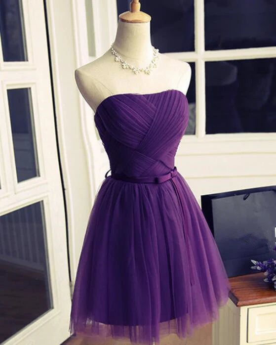 Purple Chiffon Sweetheart A-Line Short Bridesmaid Dress