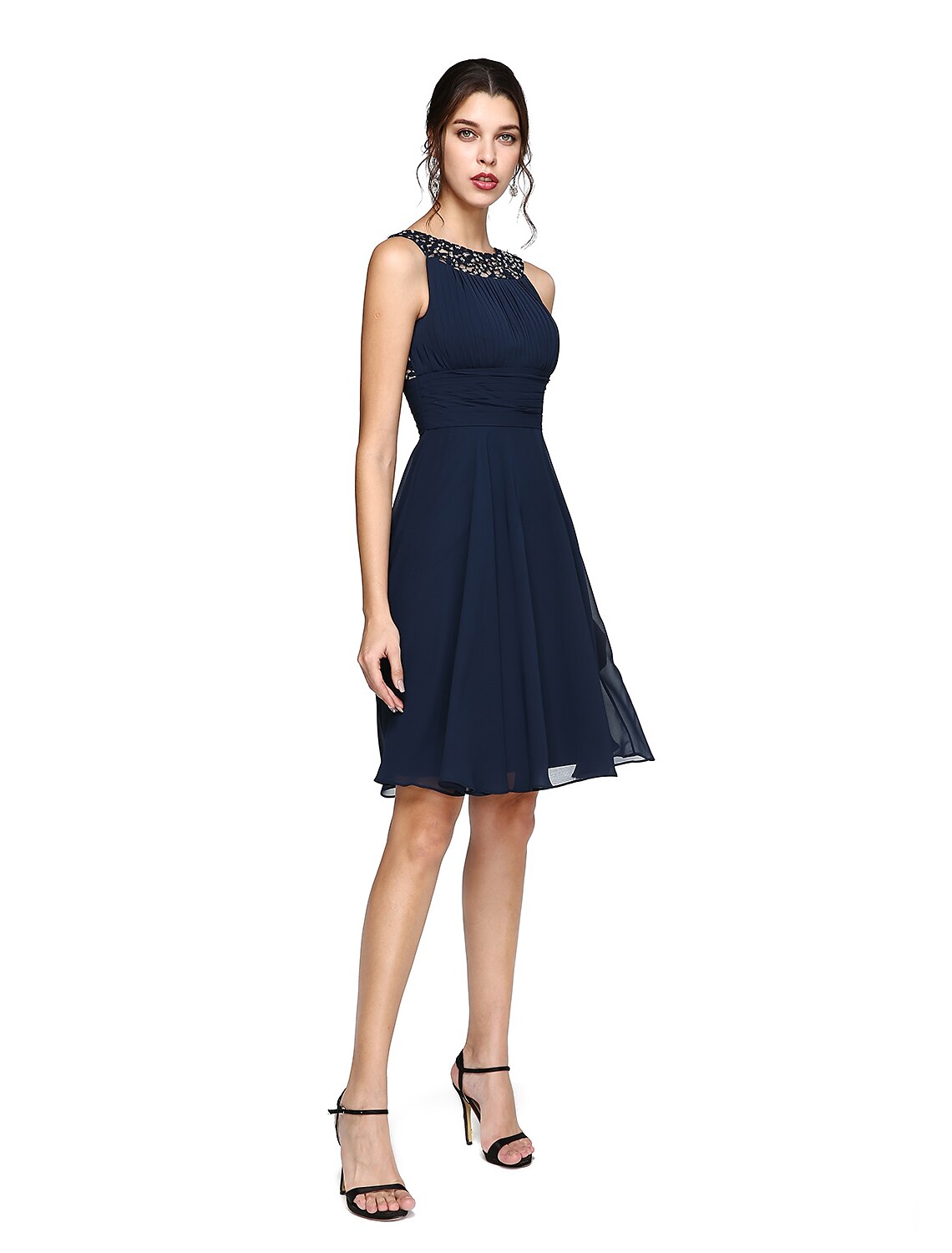 Emerald Chiffon High Neck A-Line Short Bridesmaid Dress