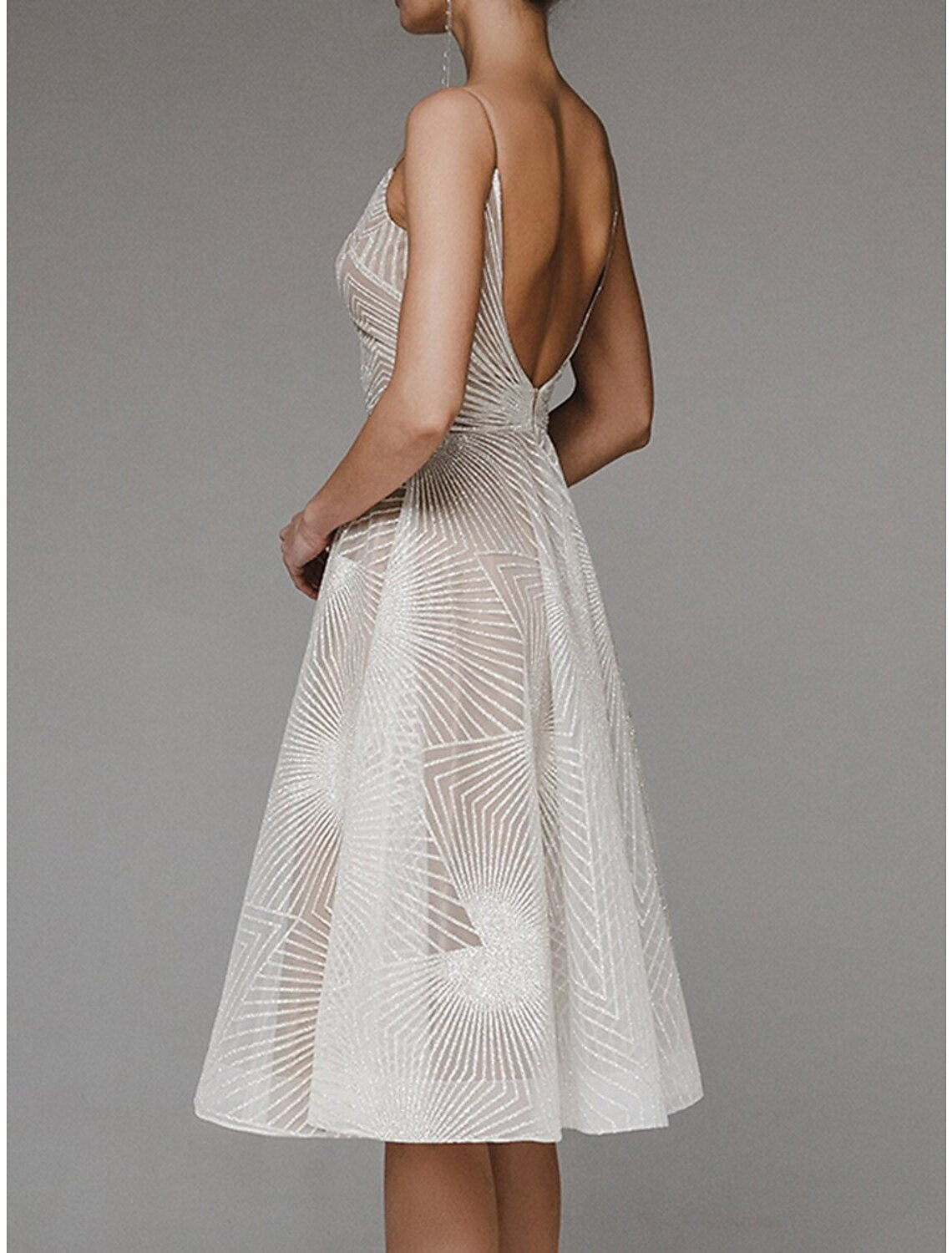 Abiti da ballo a trapezio, abiti floreali, abiti da ospite per matrimoni, lunghezza tè, senza maniche, spalline sottili, in poliestere, senza schienale, con ricami