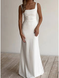 Ivory Satin Square Neck A-Line Floor-Length Bridesmaid Dress