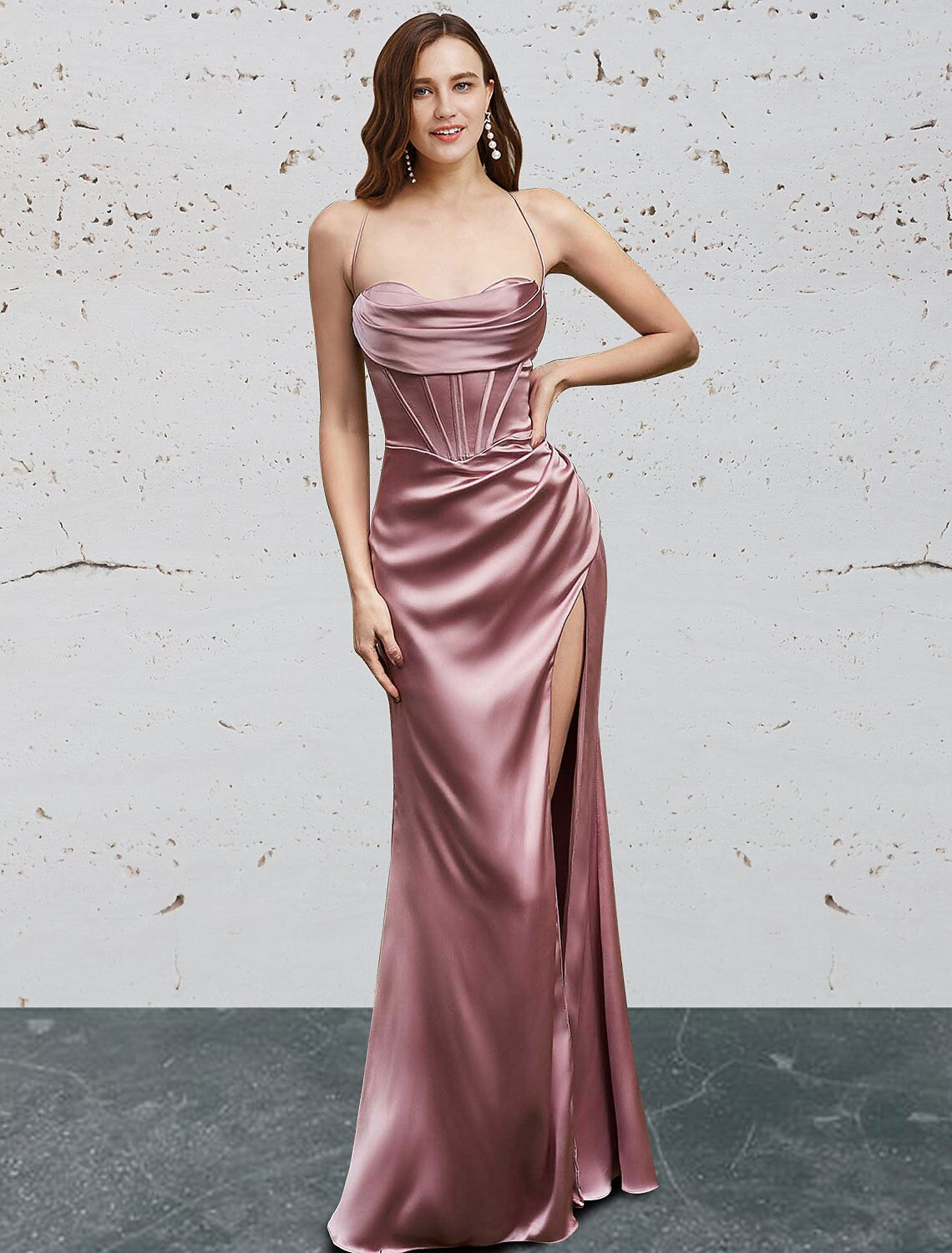 Blushing Pink Satin Sweetheart Sheath Floor-Length Evening Dress