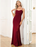 Vestido de noche de sirena/trompeta con cortes, para bodas, fiesta, largo hasta el suelo, sin mangas, cuello en V, poliéster con abertura bordada