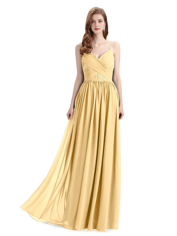Dusty Blue Draped V-Neck Chiffon Bridesmaid Dress