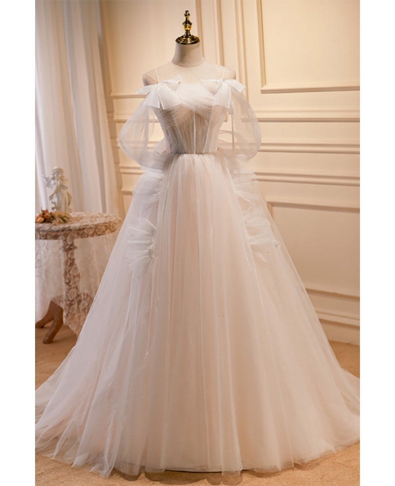 Vestido de fiesta único y noble color marfil sin mangas con hombros descubiertos Vestido de fiesta color marfil con tirantes finos transparentes y espalda descubierta